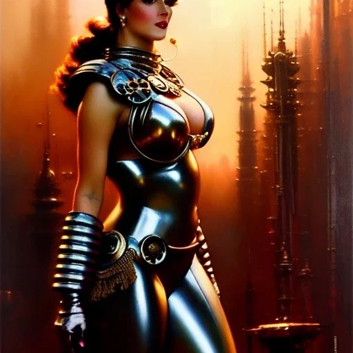 portrait beautiful face Retro Futuristic Pin-Up, busty,ancient metal armor balanciaga fashion clothe painting by gaston bussiere, greg rutkowski, yoji shinkawa, yoshitaka amano, tsutomu nihei, donato giancola, tim hildebrandt, oil on canvas, cinematic composition, extreme detail,fit full head inside picture,16k