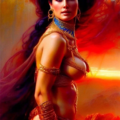 Drawing of beautiful face,'beautiful ,Busty Dejah Thoris',intense stare, ancient skintight armor, balanciaga fashion clothe painting by gaston bussiere, greg rutkowski, yoji shinkawa, yoshitaka amano, tsutomu nihei, donato giancola, tim hildebrandt, Oil on canvas, cinematic composition, extreme detail,fit full head inside picture,16k