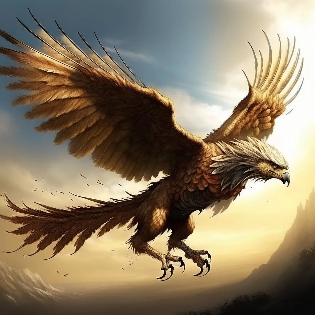 A beautiful Griffin with big and strong wings in flight