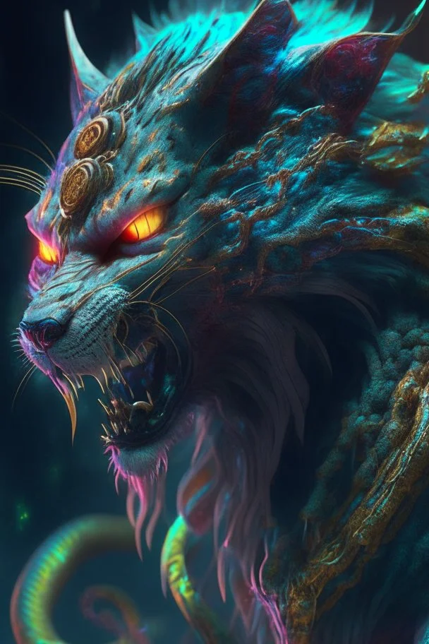 Mutant wolf Cat lion snake alien,FHD, detailed matte painting, deep color, fantastical, intricate detail, splash screen, complementary colors, fantasy concept art, 32k resolution trending on Artstation Unreal Engine 5