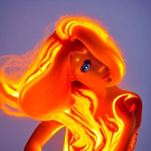 woman made of fire, fire angel, fire clothes, full body portrait, long flowing yellow hair, highly detailed, real life photo, photo quality, extremely detailed, highly detailed, 8K, crisp quality