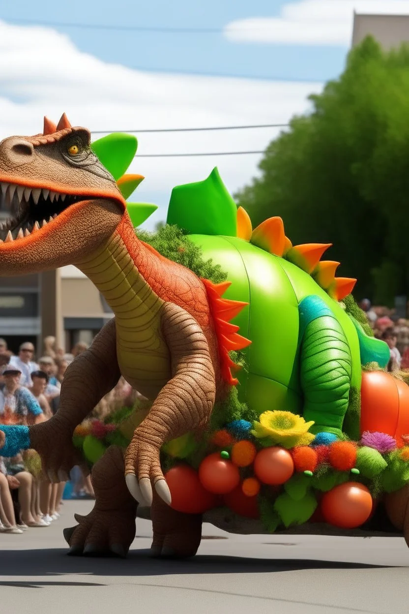 a dinosaur float in a parade