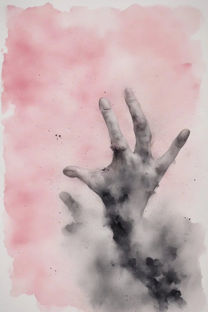 Objectivity is a myth of the grasping mind and exists only in the open heart; ink wash with powder pink splatters