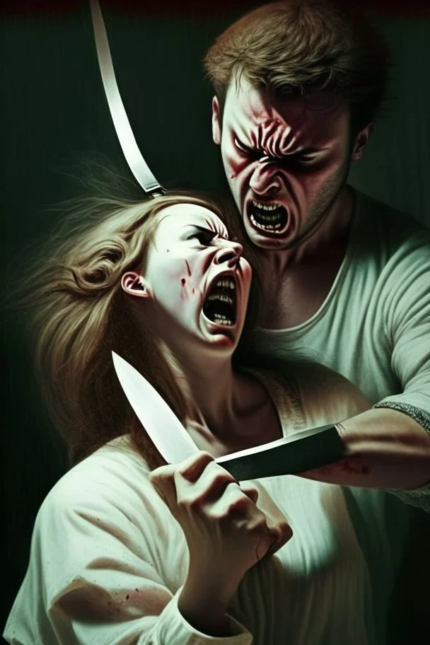 mental woman stabbing a man