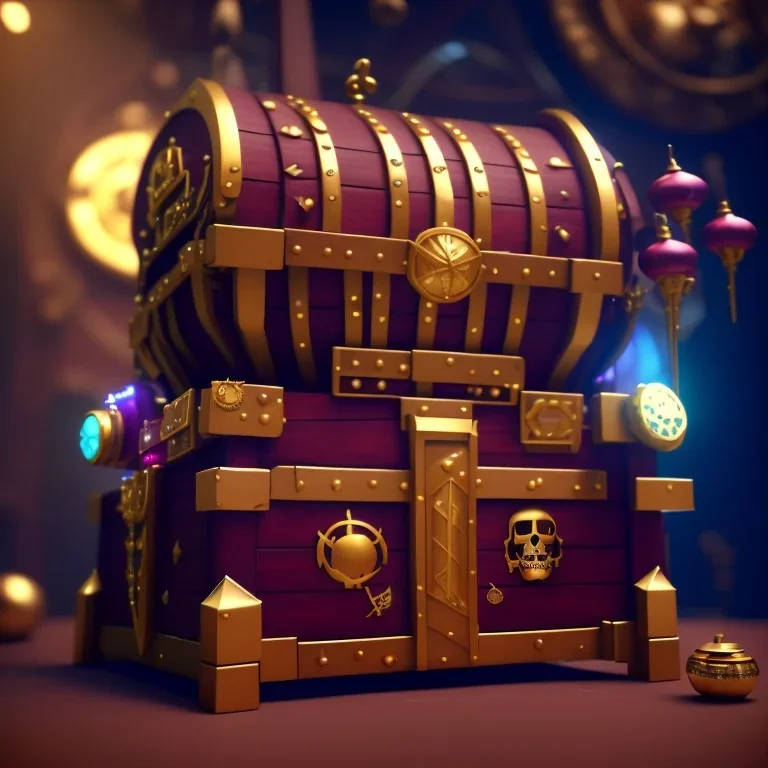 Pirate chest with jewels, steampunk, unreal 5, octane render, cinema4d, dynamic lighting, dramatic lighting, 4k, redshift render, highly detailed, hyper realistic,