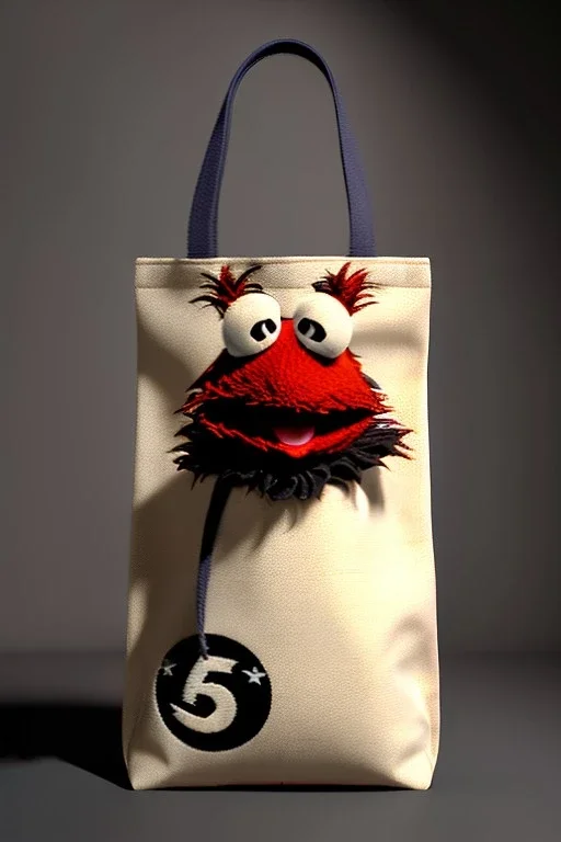 pret a porter bag made with muppet fabric, Sesame Street style, fashion photo studio, clean background, unreal engine 5, ray tracing, RTX, lumen lighting, ultra detail, volumetric lighting, 3d.