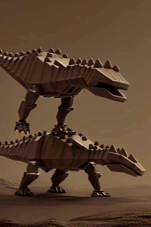 Mecha stegosaurus in sepia tones with a vignette