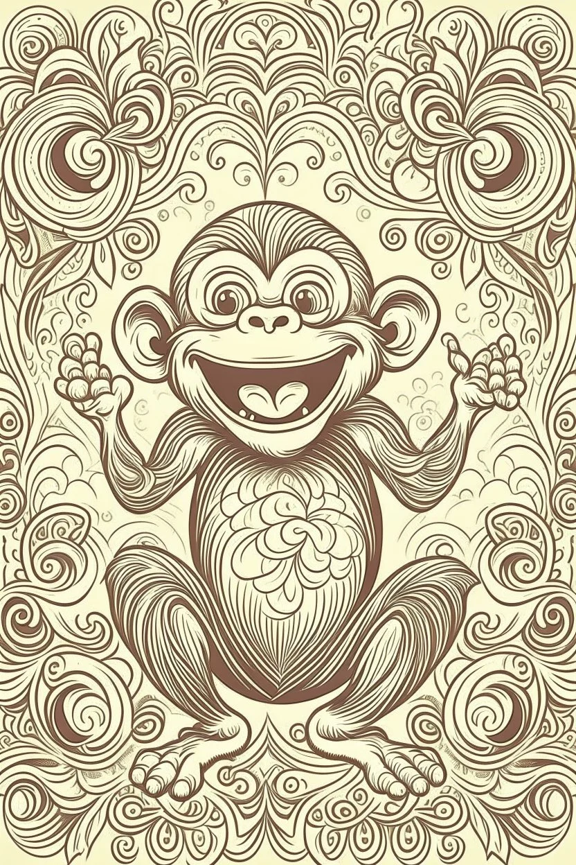 Outline art of laughing monkey with fancy background