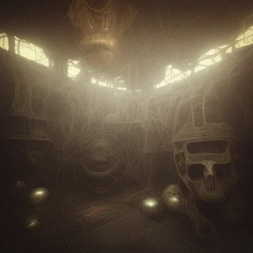 chamber inside a pyramid, steam punk, scary, horror, realistic, made in octane, cinematic, movie, CGI, ultra-realistic, extremely detailed octane rendering, 8K, VRAY Super Real ar 2:3, dof photorealistic futuristic 50mm lens hard lighting dark gray tintype photograph, realistic lighting, sephia colors