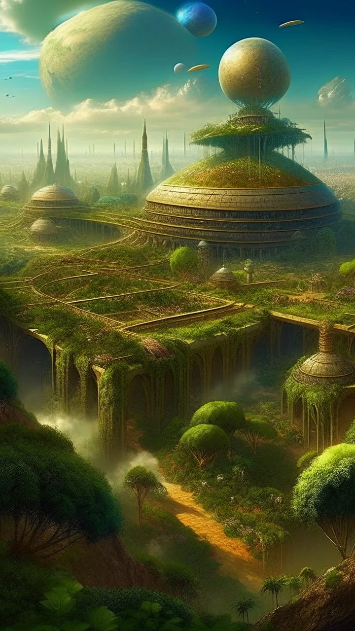 sci fi planet, Gardens of Babylon, busy city