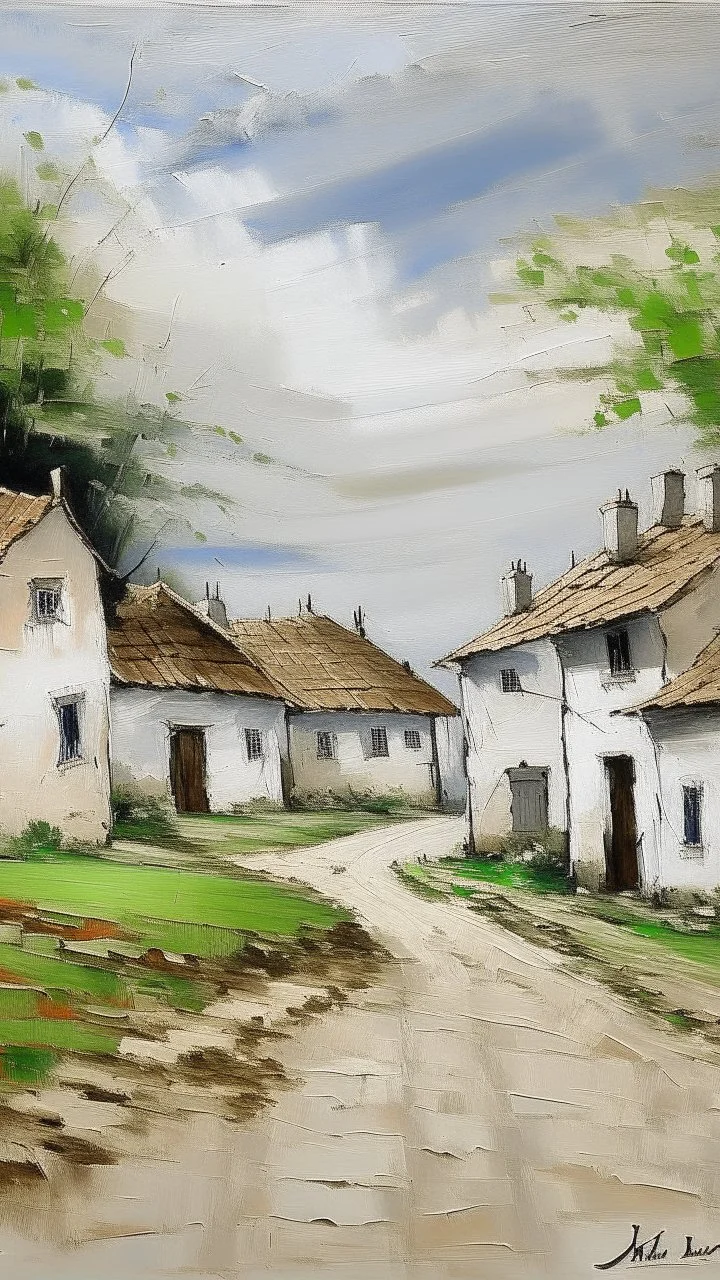 A white simple village with eyes painted by Claude Monet