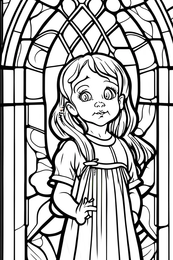 kids coloring page, stained glass window, cartoon style, thick lines, low detail, no shading