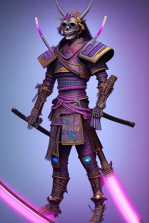 Neon crystal skeleton samurai