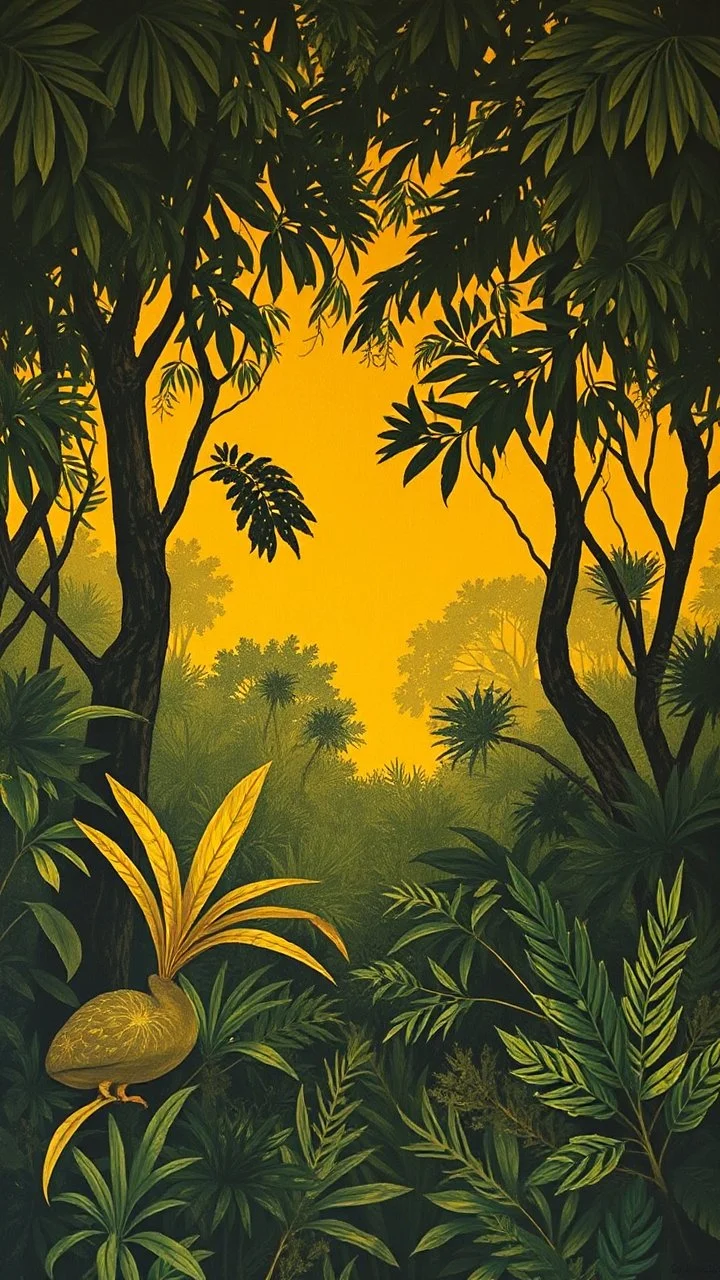 A dark yellow olive jungle painted by Henry-Robert Brésil