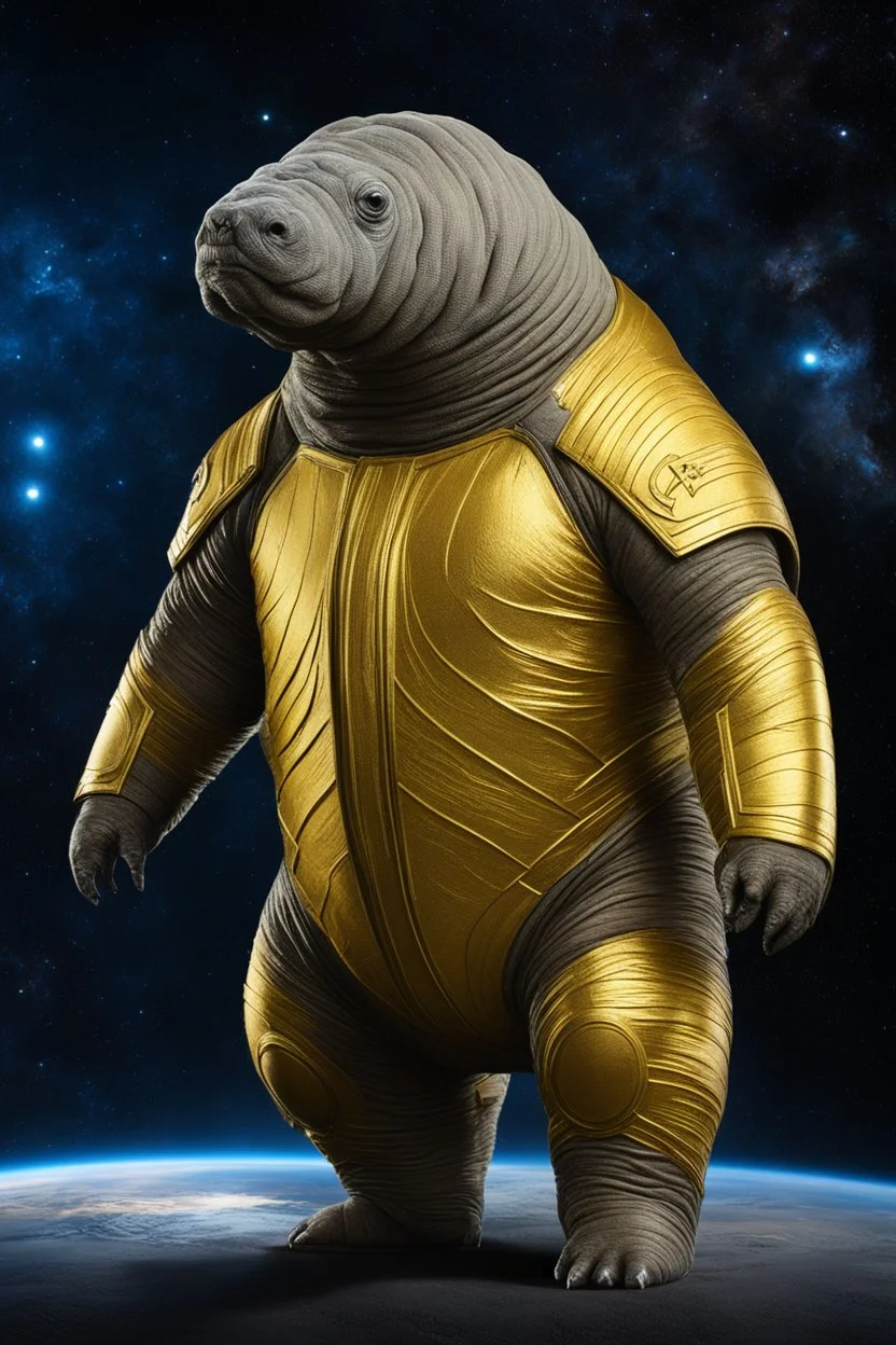 The giant tardigrade, its massive form defying logic, stands proud in a Star Trek uniform. The fabric of the uniform clings to its segmented body, the iconic gold and black colors accentuating its imposing presence. The Starfleet insignia, the badge of honor and duty, rests prominently on its chest, shimmering with an otherworldly glow. The uniform, once tailored for humanoid crew members, now stretches and adapts to accommodate the unique anatomy of the tardigrade. Its multitude of legs protrud