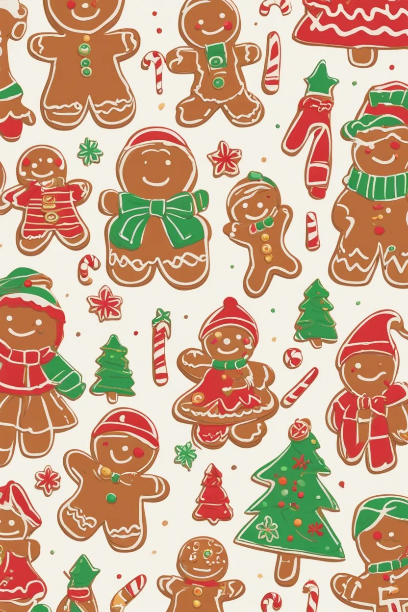 Create a bestselling notebook cover with a festive holiday theme. The design should feature a cheerful gingerbread motif and vibrant colors, evoking the warmth and joy of the season. Incorporate traditional holiday symbols for an eye-catching and must-have look during the holidays.