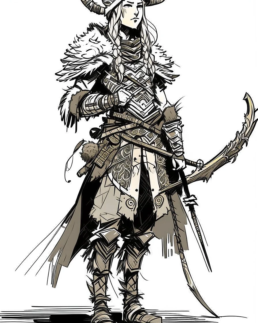 Girl Archer concept art, full body, sketch, coll style, bow