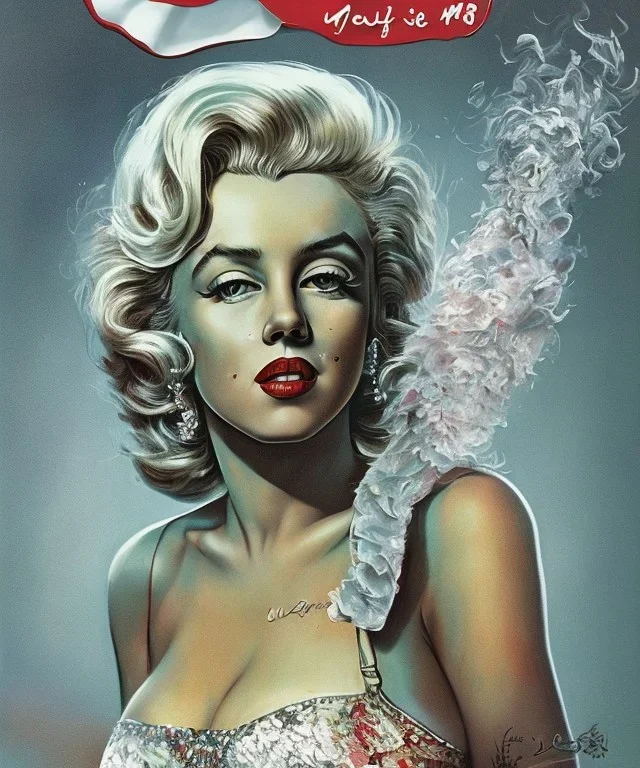 Marilyn Monroe, in full growth, smokes a cigarette, photorealistic, 4k