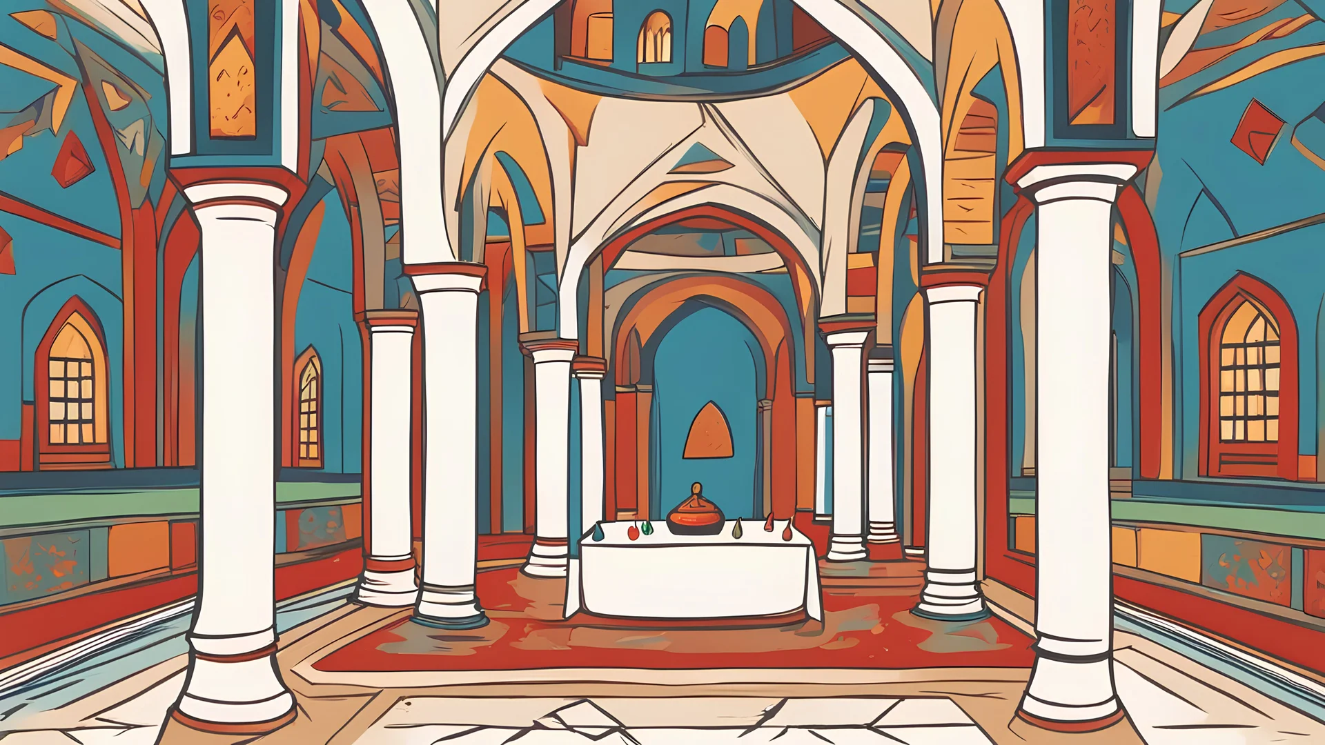 Nexweşxane, Nexweşxaneya Tablo, monastery, Interior space, exterior space, Kurdistanê, history, Village, color, Kurdistan, History, color, Digital Painting, vector, sketch, minimal, drawing, illustration,