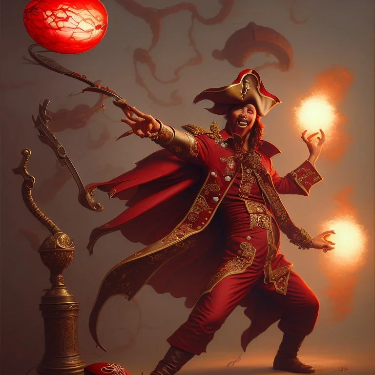 A pirate in dark red armor, throwing a football, style by peter mohrbacher, donato giancola, joseph christian leyendecker, wlop, boris vallejo