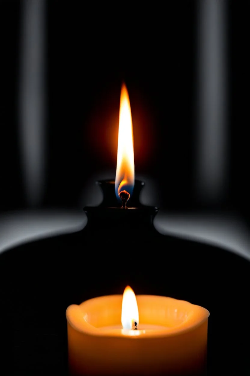 a burning white candle-man standing in front of a black background