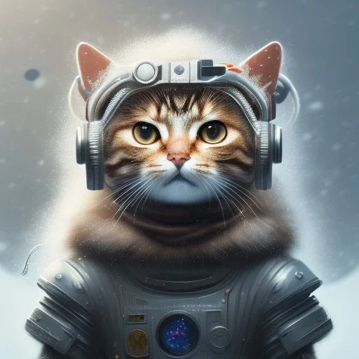 Cyberpunk Portrait of cyborg small cat with ginger hair and with cute face, north pole snowy vibe , perfect composition, hyperrealistic, super detailed, 8k, high quality, trending art, trending on artstation, sharp focus, studio photo, intricate details, highly detailed, by greg rutkowski