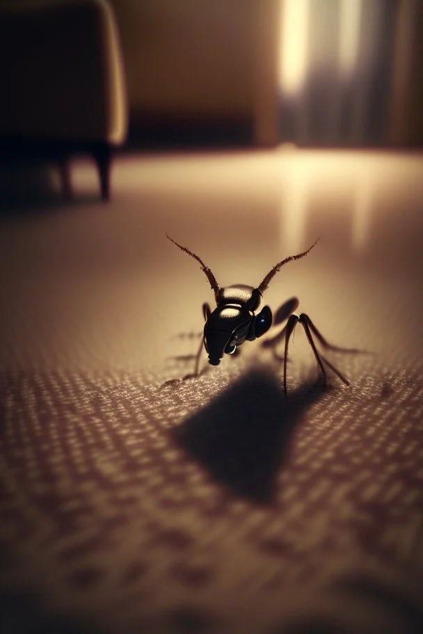 portrait of ant on hotel floor carpet "shining", trending art, 8k, depth of field, volumetric fog