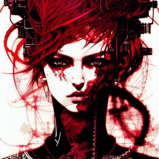 beautiful punk girl, hyper detailed, hyperdetailed, intricately detailed, illustration by <kilian eng> <Yoji Shinkawa>, darkred tones,