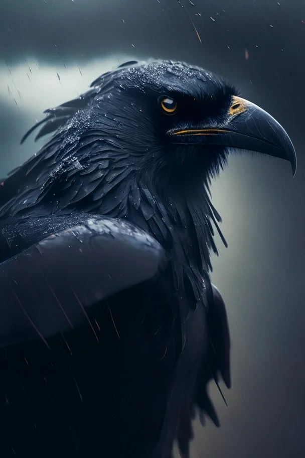 storm crow, 4 k, trending art, depth of field, high detail, high contrast