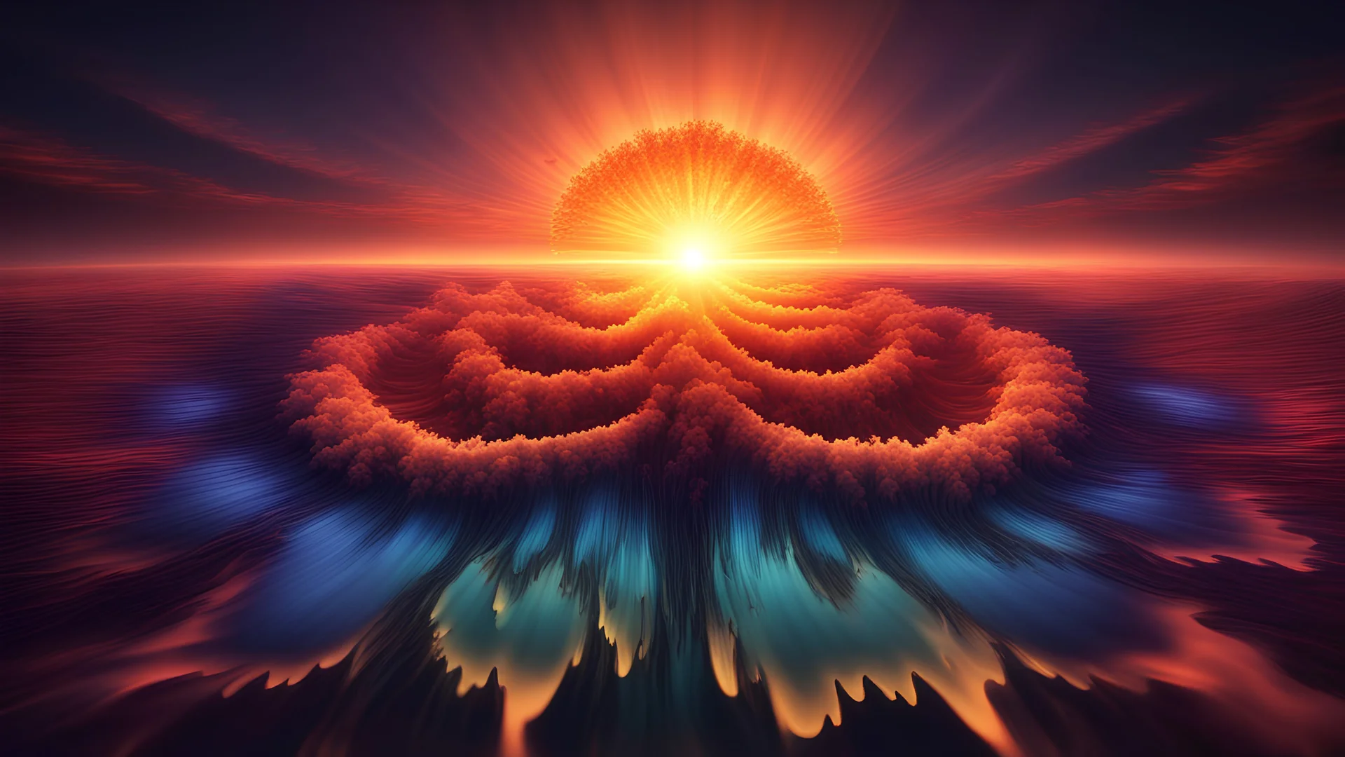 precise fine detailed modern MANDELBROT style OF a sunset. AMAZE ME. Cinematic rgb lighting,