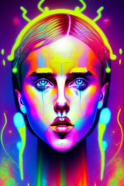 Danish singer MØ face, Abstract Expressionism, neon tones,