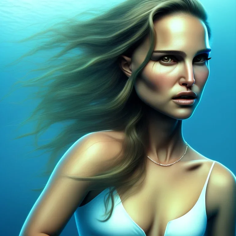 portrait Natalie Portman with ocean nature