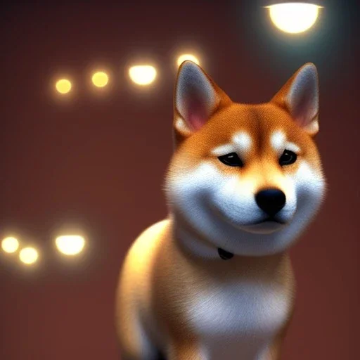 orb lights flying around a shiba inu