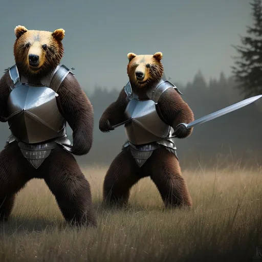 bears in knight armor fighting