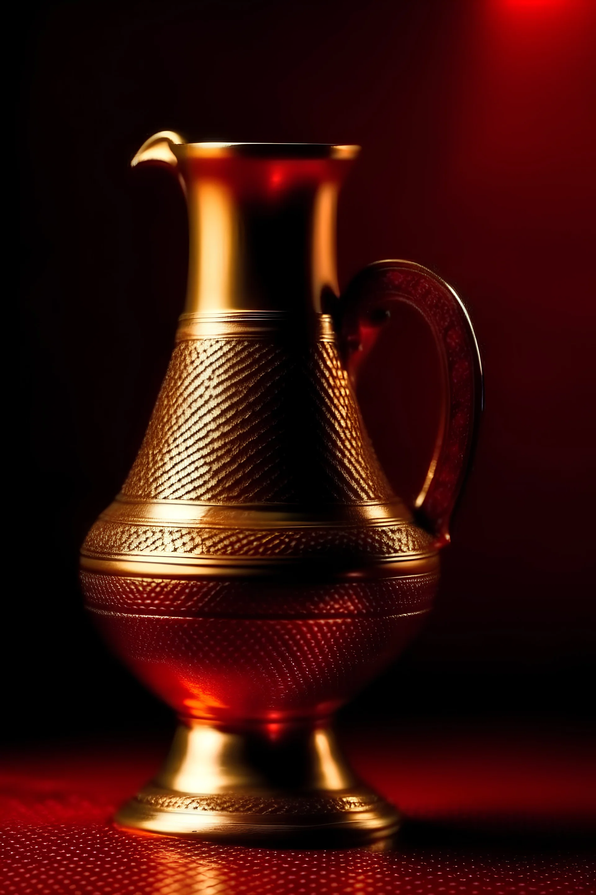 Arabian golden dallah on a dark red background,