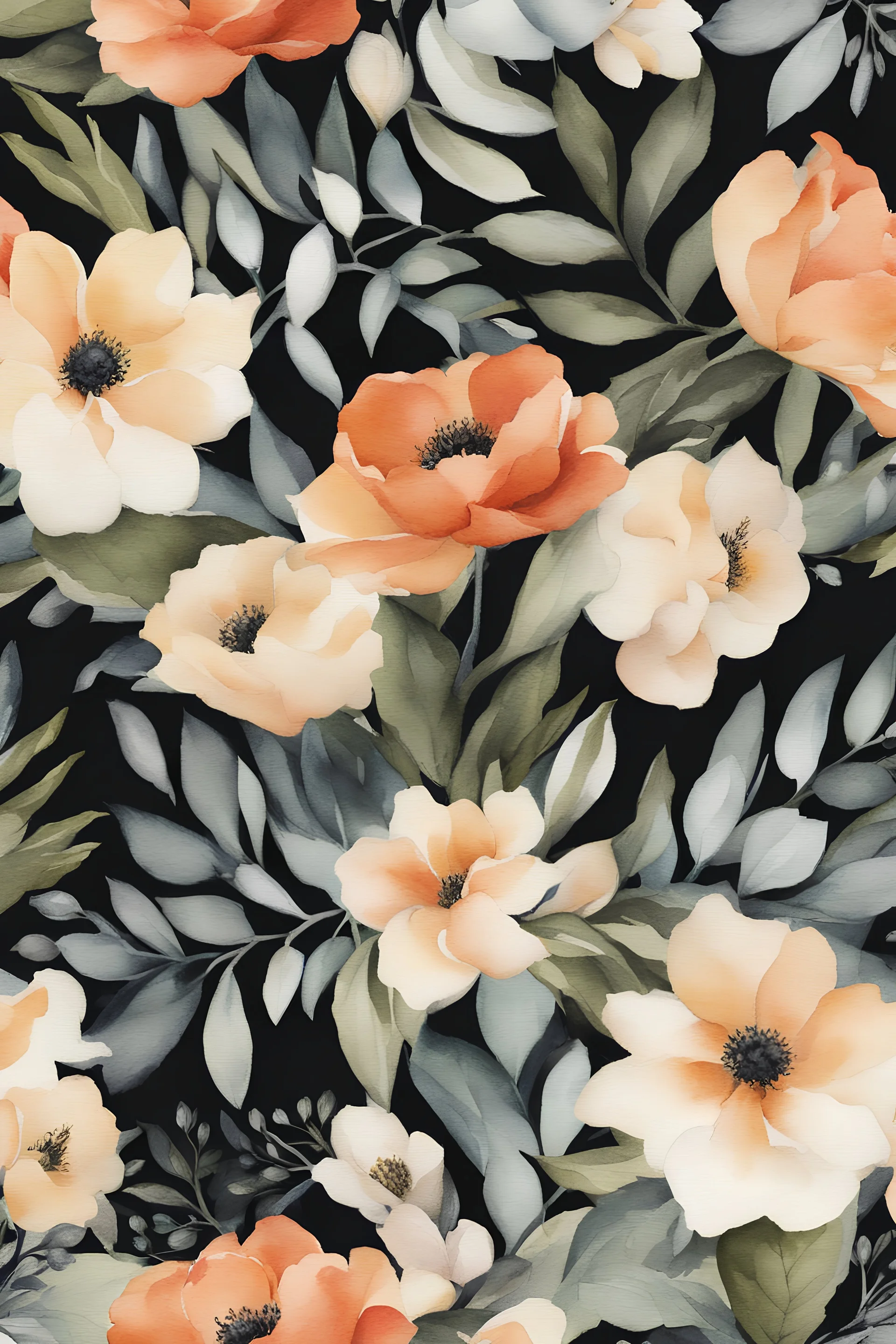 fabric repeating pattern floral watercolor, high contrast, flowers