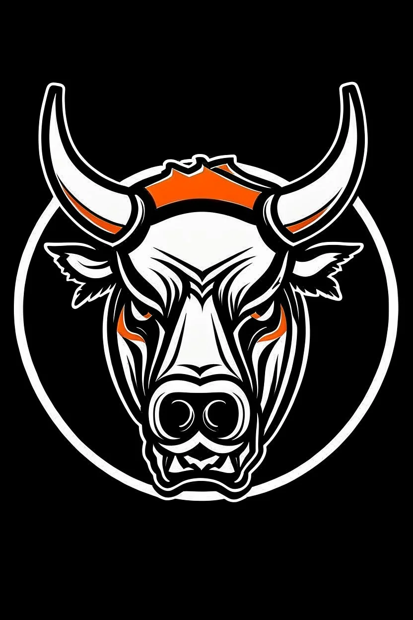 angry bull-terrier hockey logo, thick lines, vector simplified, black white and orange