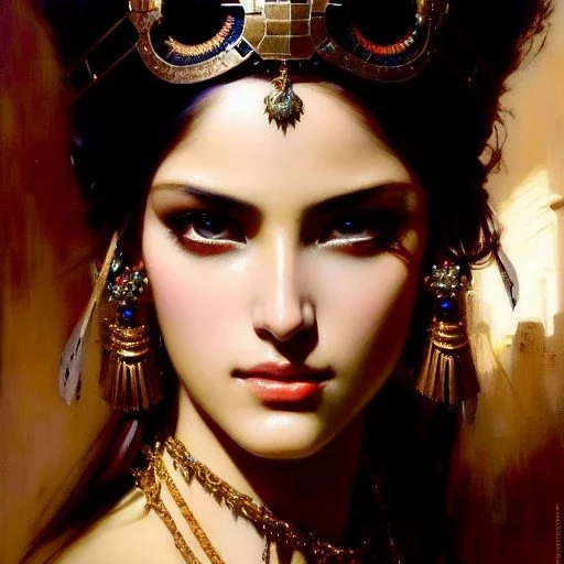 portrait beautifull face girl medieval metal armor balanciaga fashion clothe painting by gaston bussiere, greg rutkowski, yoji shinkawa, yoshitaka amano, tsutomu nihei, donato giancola, tim hildebrandt, oil on canvas, trending on artstation, featured on pixiv, cinematic composition, extreme detail