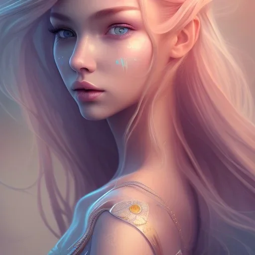 portrait girl look beautiful like shy, hyper details, 8k, realistis, rekfleksi, rtx, eye looks ocean blue, sort hair, glow, very cool expresion, breash, milk