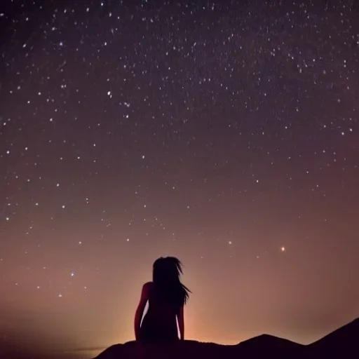 lady with long black hair and black eyes short under the Stars