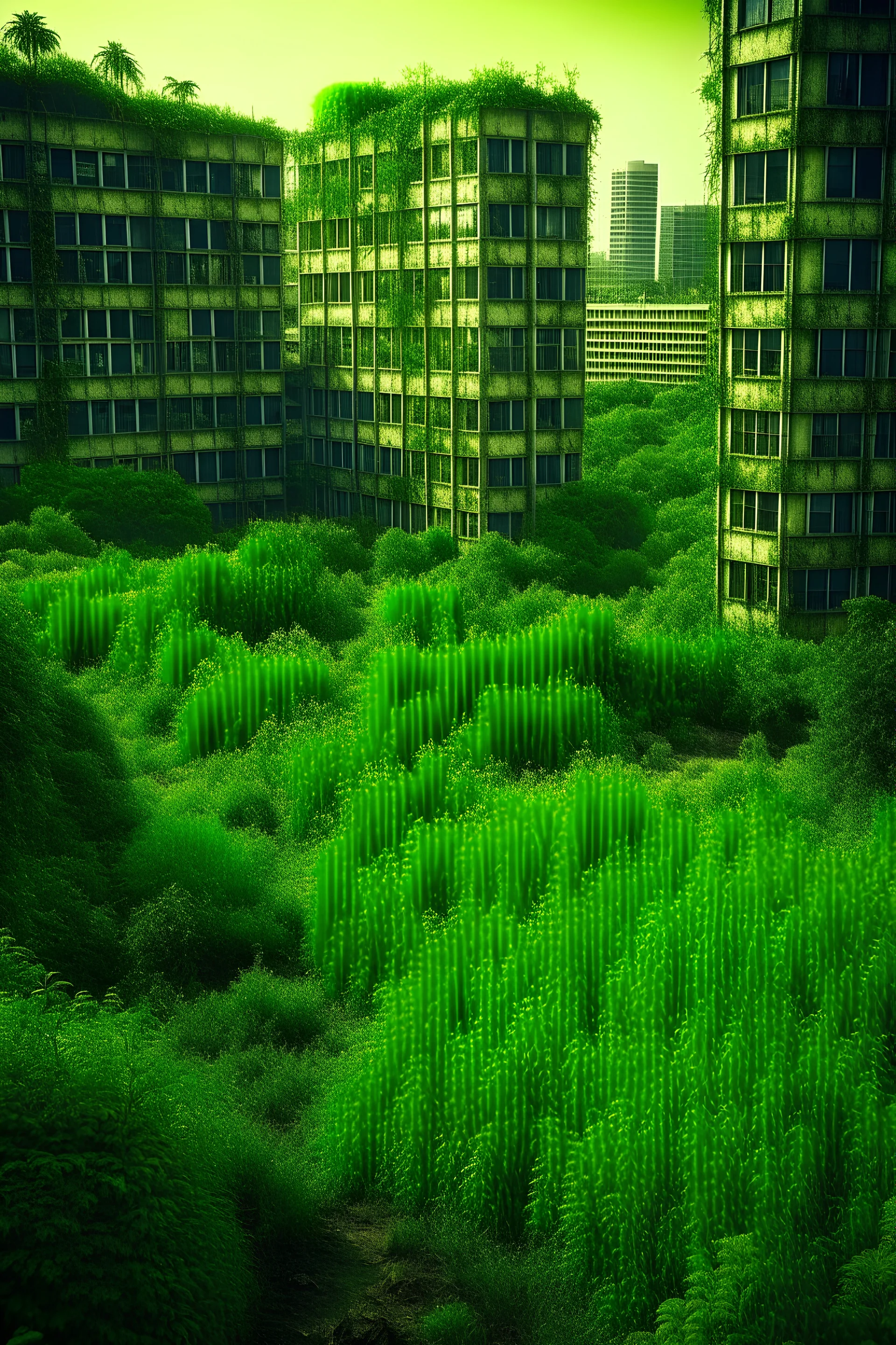 Dead city, covered with plants. Less hue