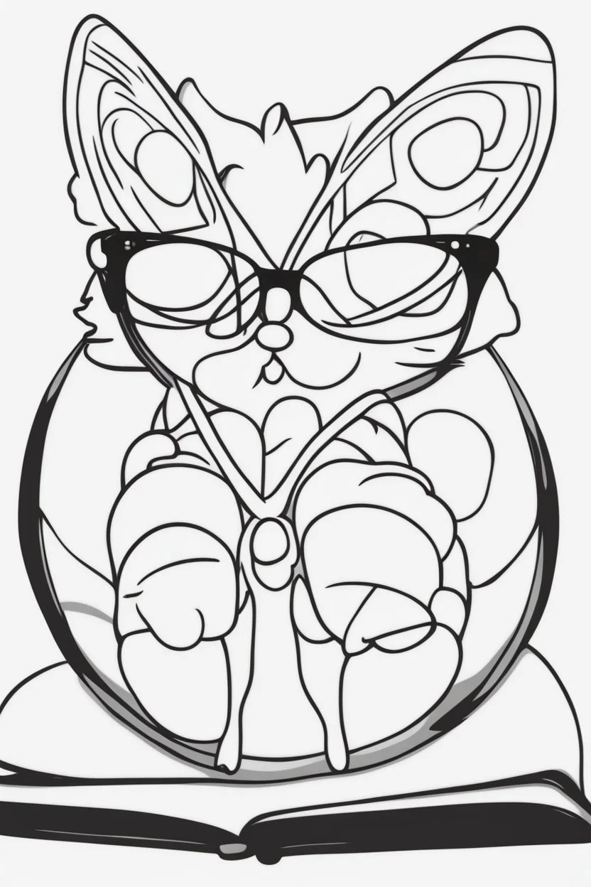 Outline art for cute coloring pages with butterfly with glasses, full body, white background, sketch style, only use outline, clean line art, no shadows and clear and well outlined.