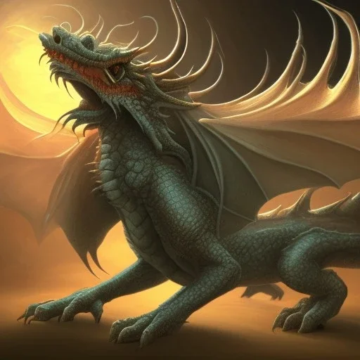 This dragon has 4 horns pointing foward. Its neck is short; Its snout is vertically tall, wide, short, and smooth. Its teeth are short. It has rounded claws, frills, and soft scales. Its tail is medium length and very wide. It is coming out of the water.