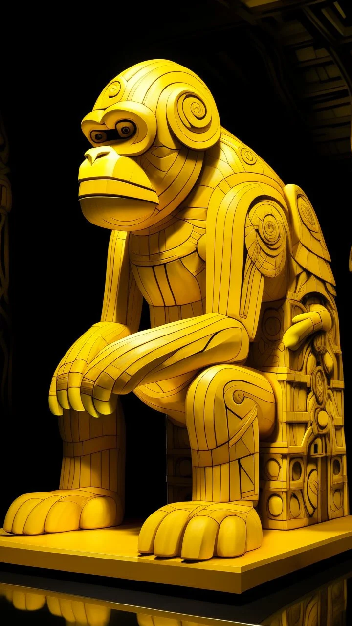 A golden yellow light elemental gorilla designed in Mayan architecture painted by Stuart Davis