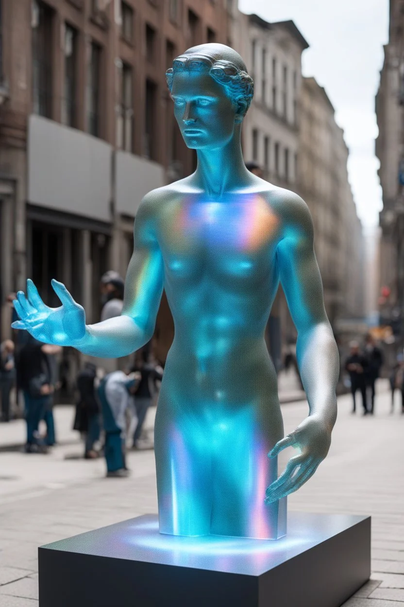 статуя на улице, Голографический дисплей: Демонстрация трёхмерных моделей научных объектов, с которыми можно взаимодействовать при помощи жестов.