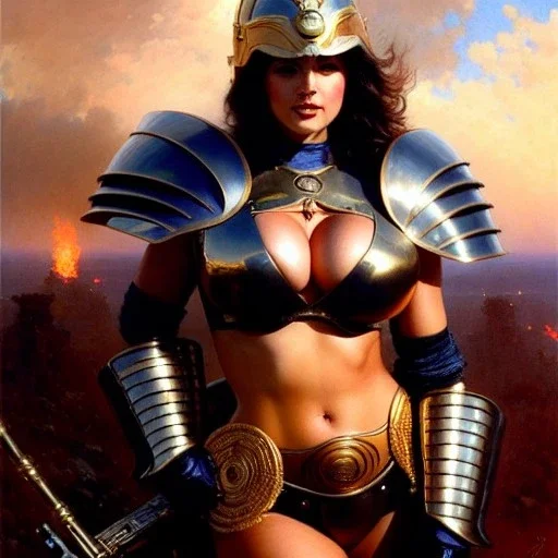 portrait ' Sexy Extra busty Power Girl naked ',ancient metal armor and Helmet ,painting by gaston bussiere, greg rutkowski, yoji shinkawa, yoshitaka amano, tsutomu nihei, donato giancola, tim hildebrandt, oil on canvas, cinematic composition, extreme detail,fit full head inside picture,16k