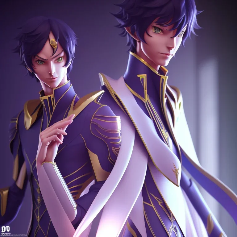 isometric clean art of zero lelouch,code geass, soft lighting, high definition, unreal 5,