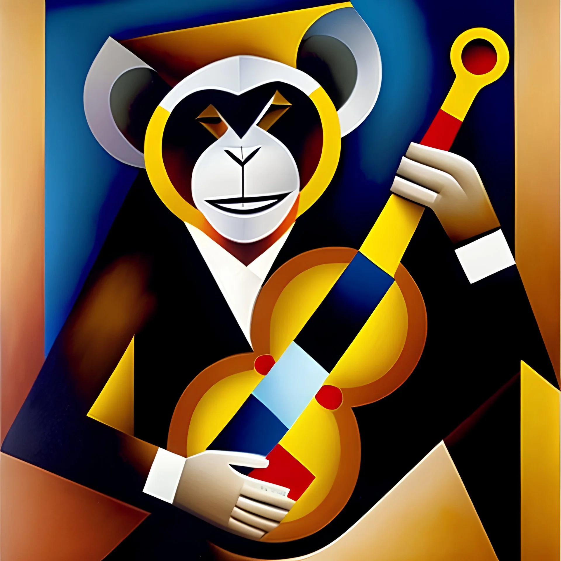 Georges braque Cubist painting of a monkey playing a banjo