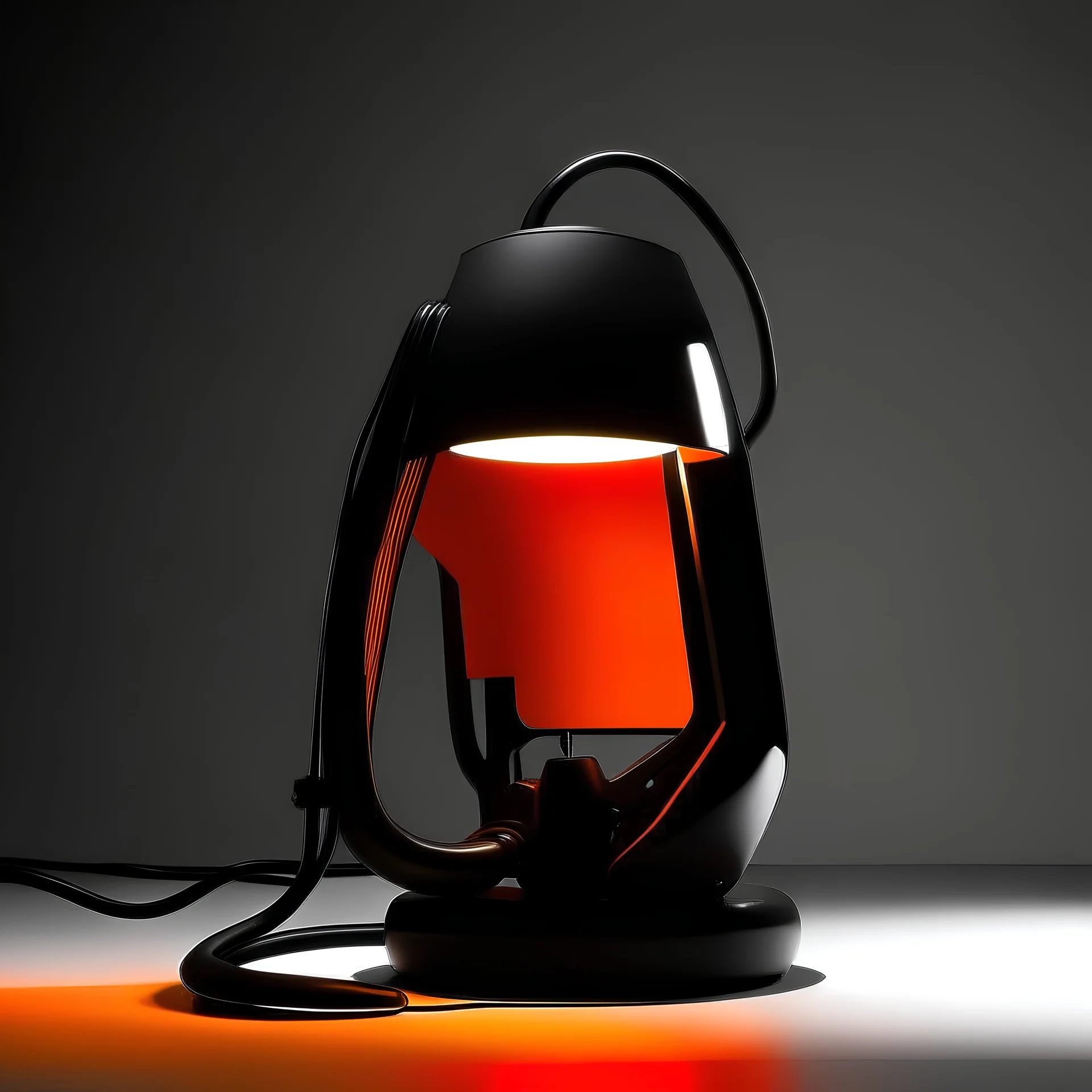Mechanic light lamp that inspired form by architecture Vessel, sleek and modern design , black and orange color scheme