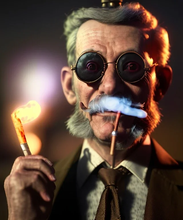 Portrait cabaret scene, steampunk. old man and little monkey, Sunglasses, smoking, happy, hot. Many people background, highly detailed, concept art, unreal engine 5, god rays, ray tracing, RTX, lumen lighting, ultra detail, volumetric lighting, 3d, finely drawn, high definition, high resolution.